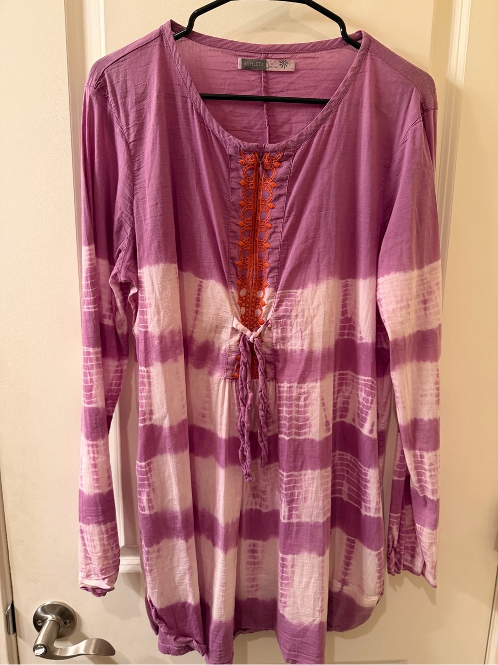 Athleta Embroidered Tie Dye Tunic Top Purple XL